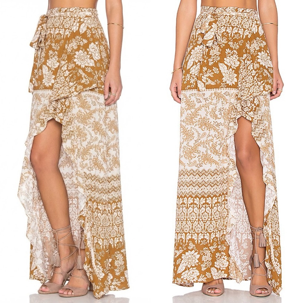 NEW NOVELLA ROYALE REVOLVE PATTI BOHO MAXI WRAP SKIRT RUST HAZELY SMALL $190